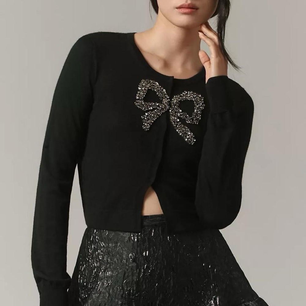 LoveShackFancy Modine Bow Wool Cardigan Sweater